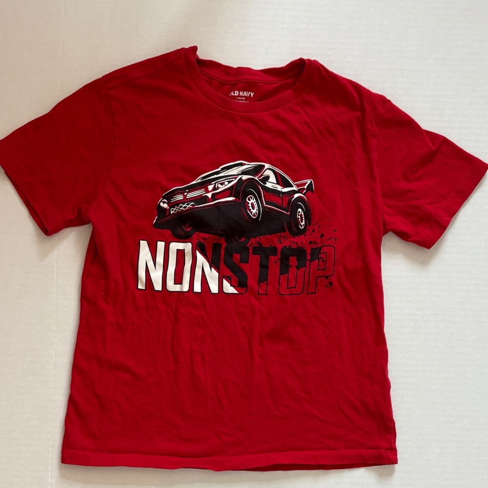 Old Navy Kids Red Racing Car Tee |Size L (10-12) | 100% Cotton